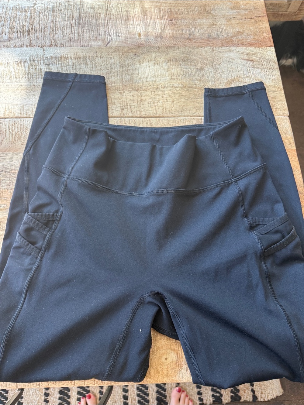 Fabletics Black High-Waist Leggings with Side Triple Strap Pocket